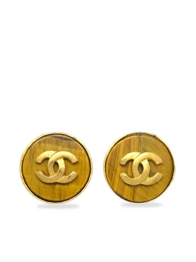 Pre-owned Chanel 1995 Cc-logo Clip-on Earrings In Gold