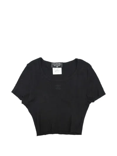 Pre-owned Chanel 1995 Cc Logo Cropped T-shirt In Black