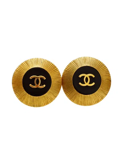 Pre-owned Chanel 1995 Cc-mark Clip-on Earrings In Gold