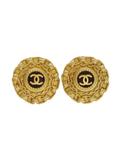 Pre-owned Chanel 1995 Cc Mark Clip-on Earrings In Gold