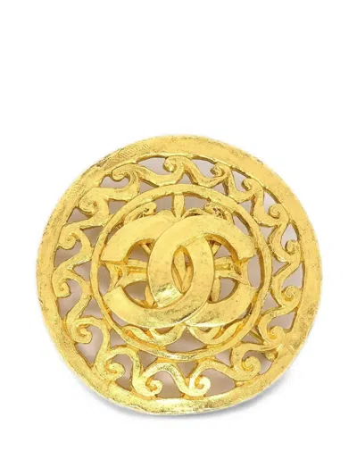 Pre-owned Chanel 1995 Cc Paisley Brooch In Gold