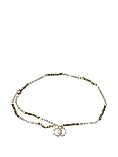 Pre-owned Chanel 1995 Cc Rhinestone Chain Belt In Gold