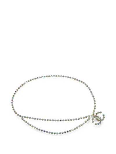 Pre-owned Chanel 1995 Cc Rhinestone Chain Belt In Gold