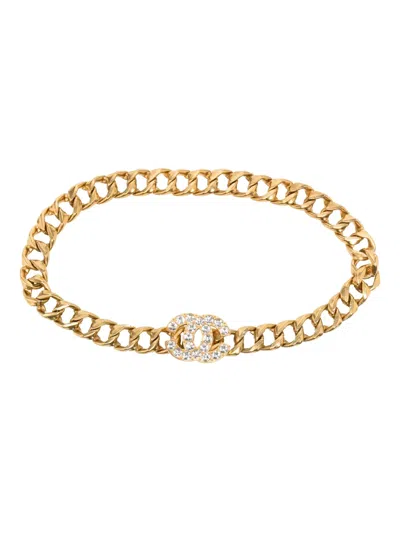 Pre-owned Chanel 1995 Cc Rhinestone-embellished Chain Belt In Gold