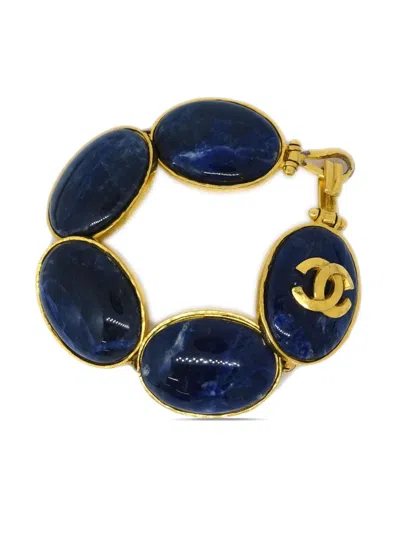 Pre-owned Chanel 1995 Cc Stone-embellished Bracelet In Blue