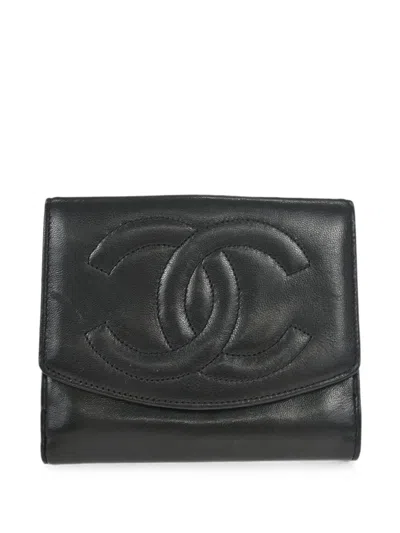 Pre-owned Chanel 1995 Cc Trifold Wallet In Black