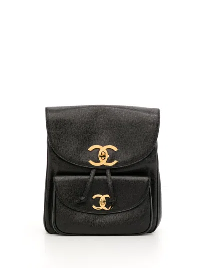 Pre-owned Chanel 1995 Cc Turn-lock Backpack In Black