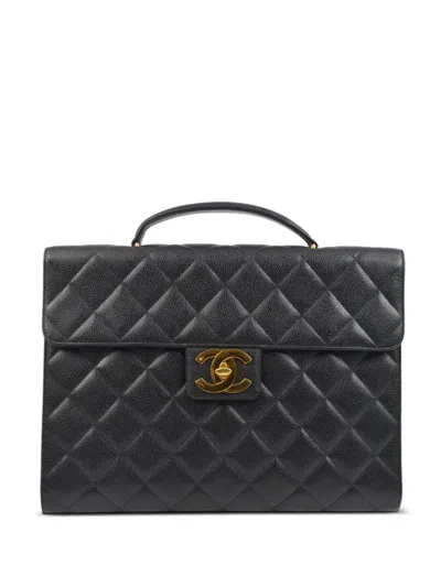 Pre-owned Chanel 1995 Cc Turn-lock Briefcase In Black