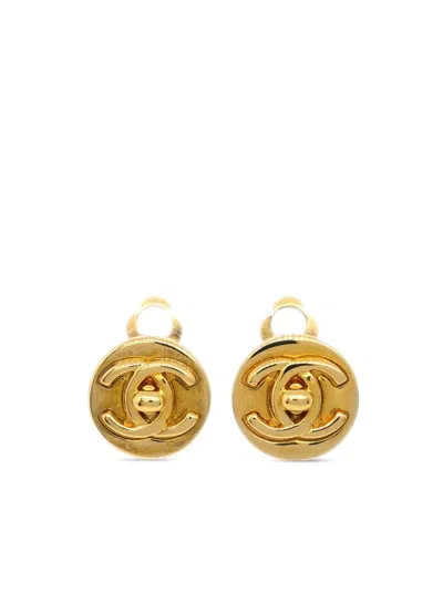 Pre-owned Chanel 1995 Cc Turn-lock Clip-on Earrings In Gold