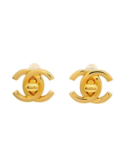 Pre-owned Chanel 1995 Cc Turn-lock Clip-on Earrings In Yellow