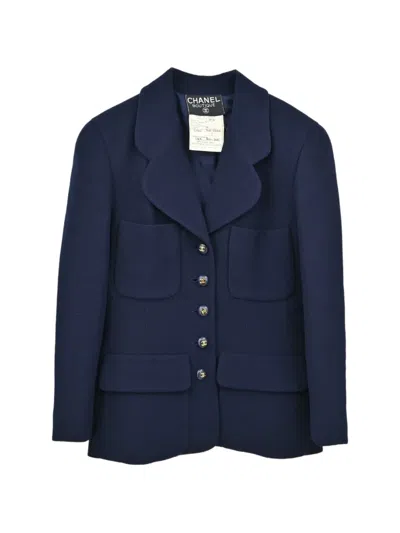 Pre-owned Chanel 1995 Cc Turn-lock Single-breasted Jacket In Blue
