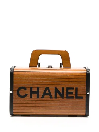 Pre-owned Chanel 1995 Cc Wooden Vanity Handbag In Brown