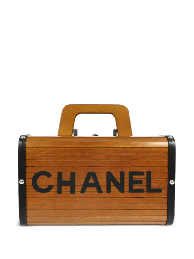Pre-owned Chanel 1995 Cc Wooden Vanity Handbag In Brown