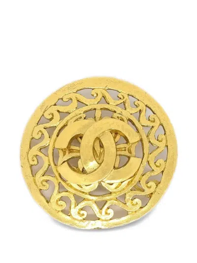 Pre-owned Chanel 1995 Cc-logo Brooch In Gold
