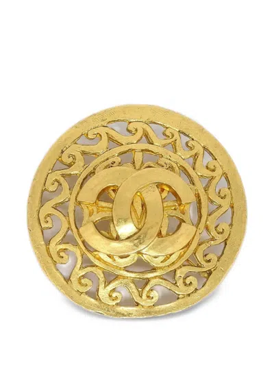Pre-owned Chanel 1995 Cc-logo Brooch In Gold