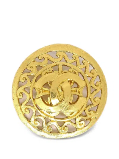 Pre-owned Chanel 1995 Cc-logo Brooch In Gold