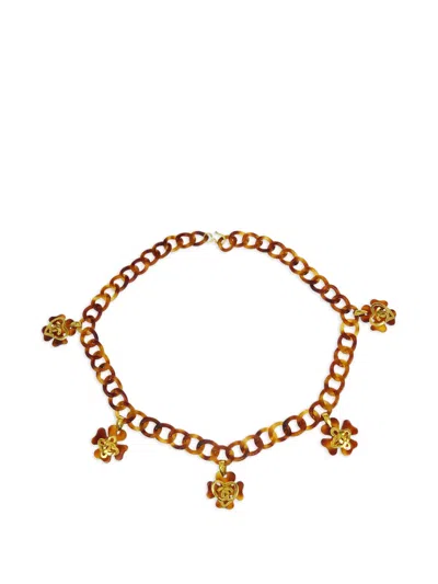 Pre-owned Chanel 1995 Clover Chain Belt In Brown