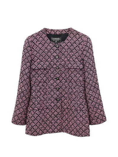 Pre-owned Chanel 1995 Collarless Tweed Jacket In Black
