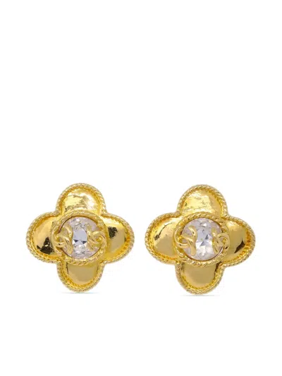 Pre-owned Chanel 1995 Cross Clip-on Earrings In Gold