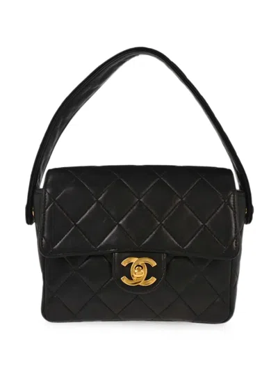 Pre-owned Chanel 1995 Diamond-quilted Cc Turn-lock Tote Bag In Black