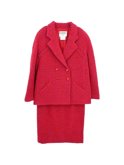 Pre-owned Chanel 1995 Double-breasted Tweed Suit In Red