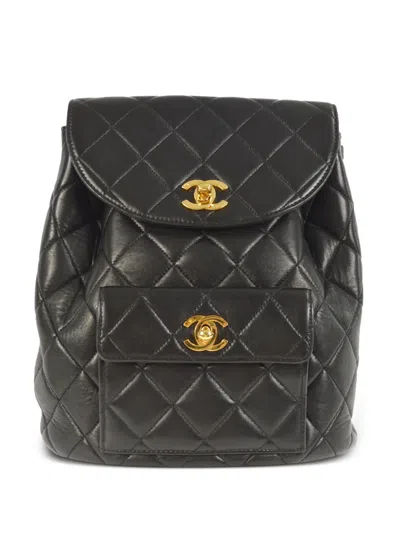 Pre-owned Chanel 1995 Duma Leather Backpack In Black