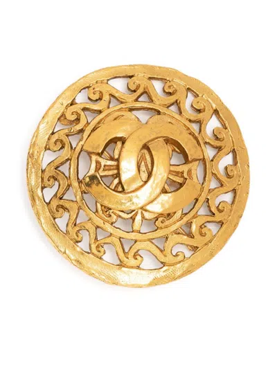 Pre-owned Chanel 1995 Gold-plated Cc Brooch