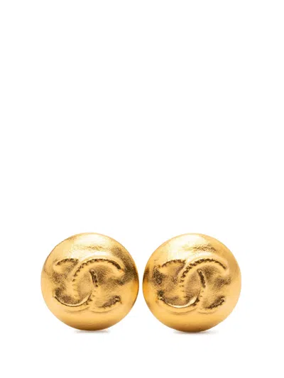 Pre-owned Chanel 1995 Gold Plated Cc Button Clip On Earrings Costume Earrings