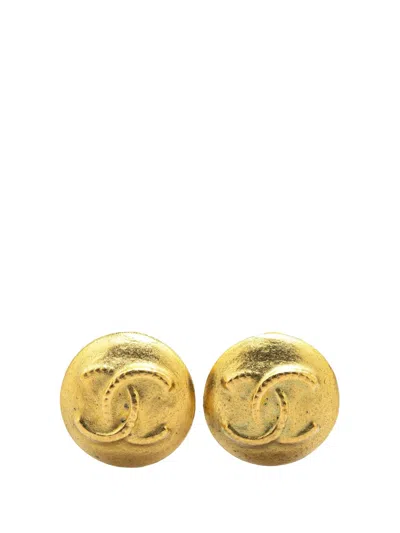 Pre-owned Chanel 1995 Gold Plated Cc Clip On Earrings Costume Earrings