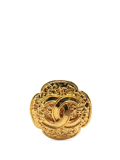 Pre-owned Chanel 1995 Gold Plated Cc Flower Brooch Costume Brooch