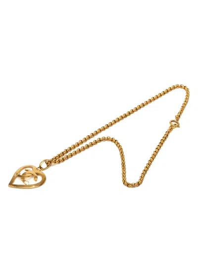 Pre-owned Chanel 1995 Gold Plated Cc Heart Pendant Necklace Costume Necklace