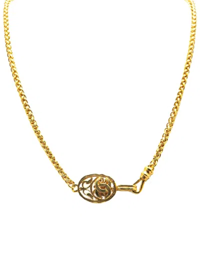 Pre-owned Chanel 1995 Gold Plated Cc Oval Pendant Necklace Costume Necklace