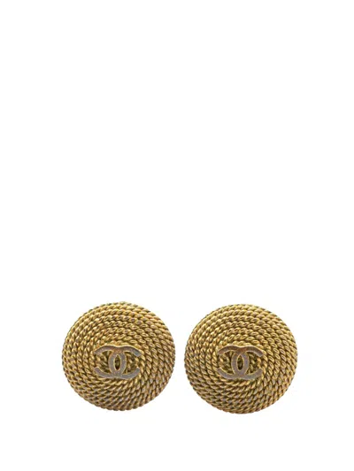 Pre-owned Chanel 1995 Gold Plated Cc Rope Clip On Earrings Costume Earrings