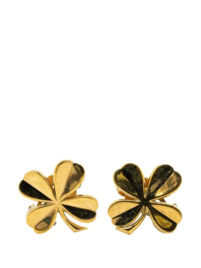 Pre-owned Chanel 1995 Gold Plated Clover Clip On Earrings Costume Earrings