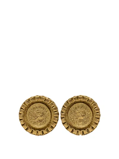 Pre-owned Chanel 1995 Gold Plated Coco Coin Clip On Earrings Costume Earrings