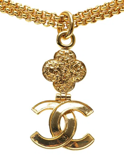 Pre-owned Chanel 1995 Gold Plated Double Chain Cc Pendant Costume Necklace