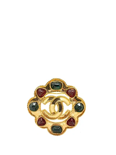 Pre-owned Chanel 1995 Gold Plated Gripore Cc Brooch Costume Brooch