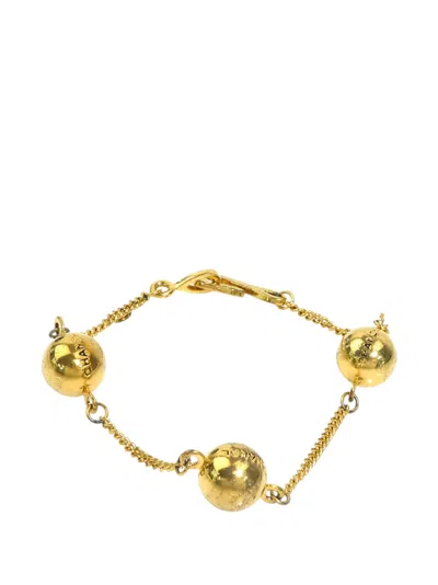 Pre-owned Chanel 1995 Gold Plated Sphere Charm Chain Bracelet Costume Bracelet