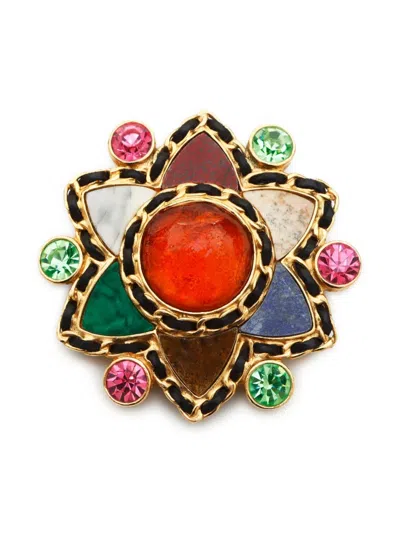 Pre-owned Chanel 1995 Gripoix Brooch In Red