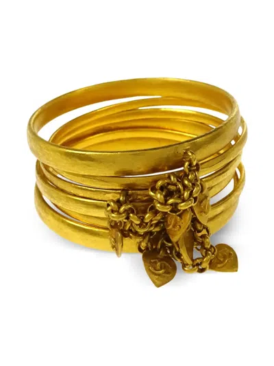 Pre-owned Chanel 1995 Heart Bangle In 金色