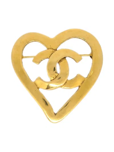Pre-owned Chanel 1995 Heart Brooch In Gold