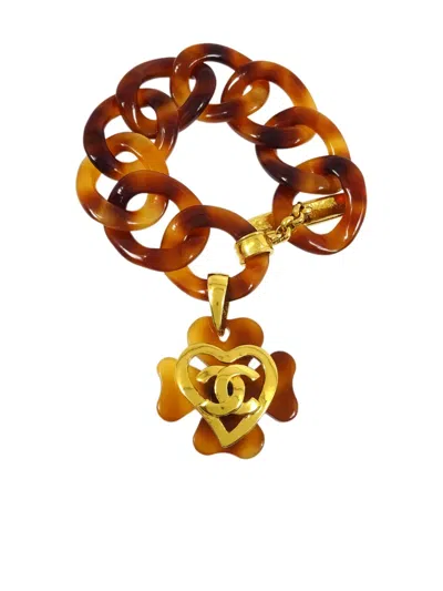 Pre-owned Chanel 1995 Heart Clover Chain Bracelet In Brown