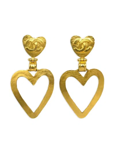 Pre-owned Chanel 1995 Heart Earrings In 金色
