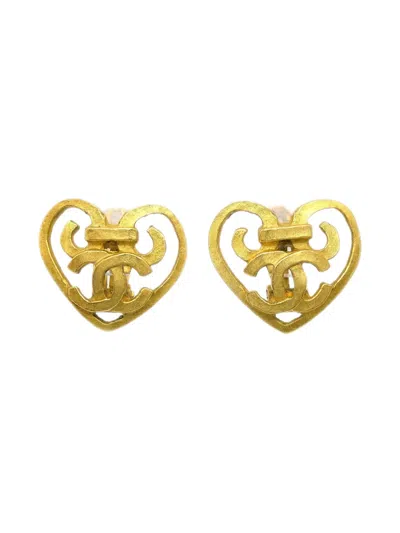 Pre-owned Chanel 1995 Heart-motif Cc Earrings