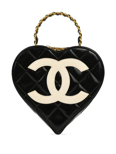 Pre-owned Chanel 1995 Heart Vanity Handbag In Black