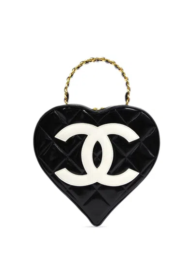 Pre-owned Chanel 1995 Heart Vanity Handbag In Black