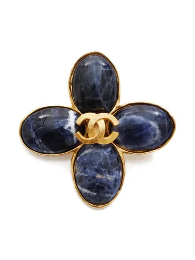 Pre-owned Chanel 1995 Interlocking-cc Brooch In Gold