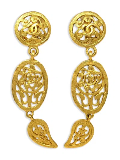 Pre-owned Chanel 1995 Interlocking Cc Earrings In Gold