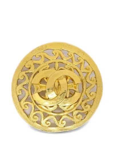 Pre-owned Chanel 1995 Interlocking Cc Paisley Brooch In Gold