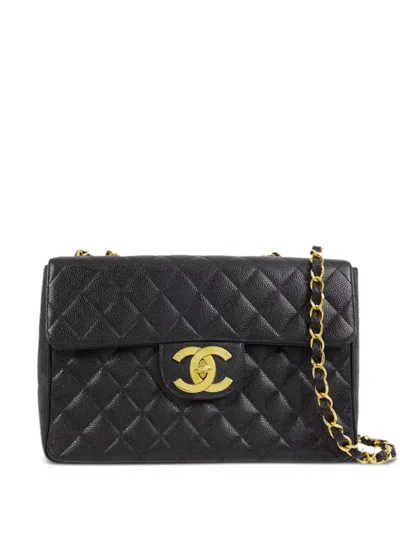 Pre-owned Chanel 1995 Jumbo Classic Flap Shoulder Bag In Black